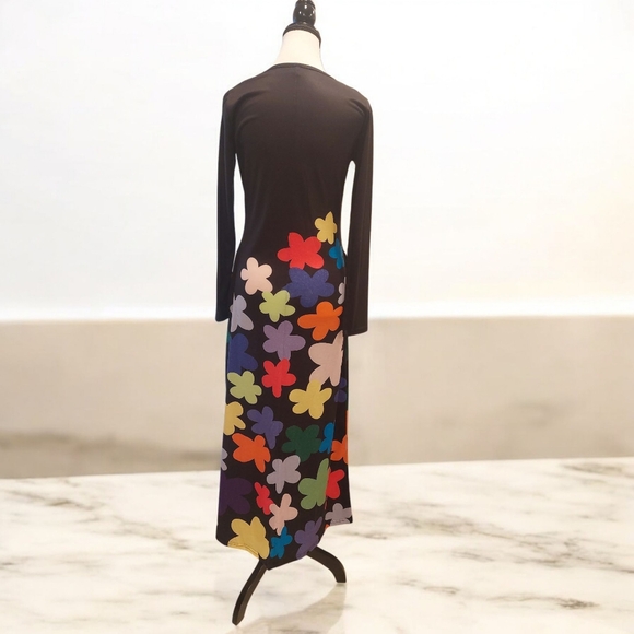 Black Sheath Dress with Long Sleeves and Asymmetrical Design - Picture 2 of 5